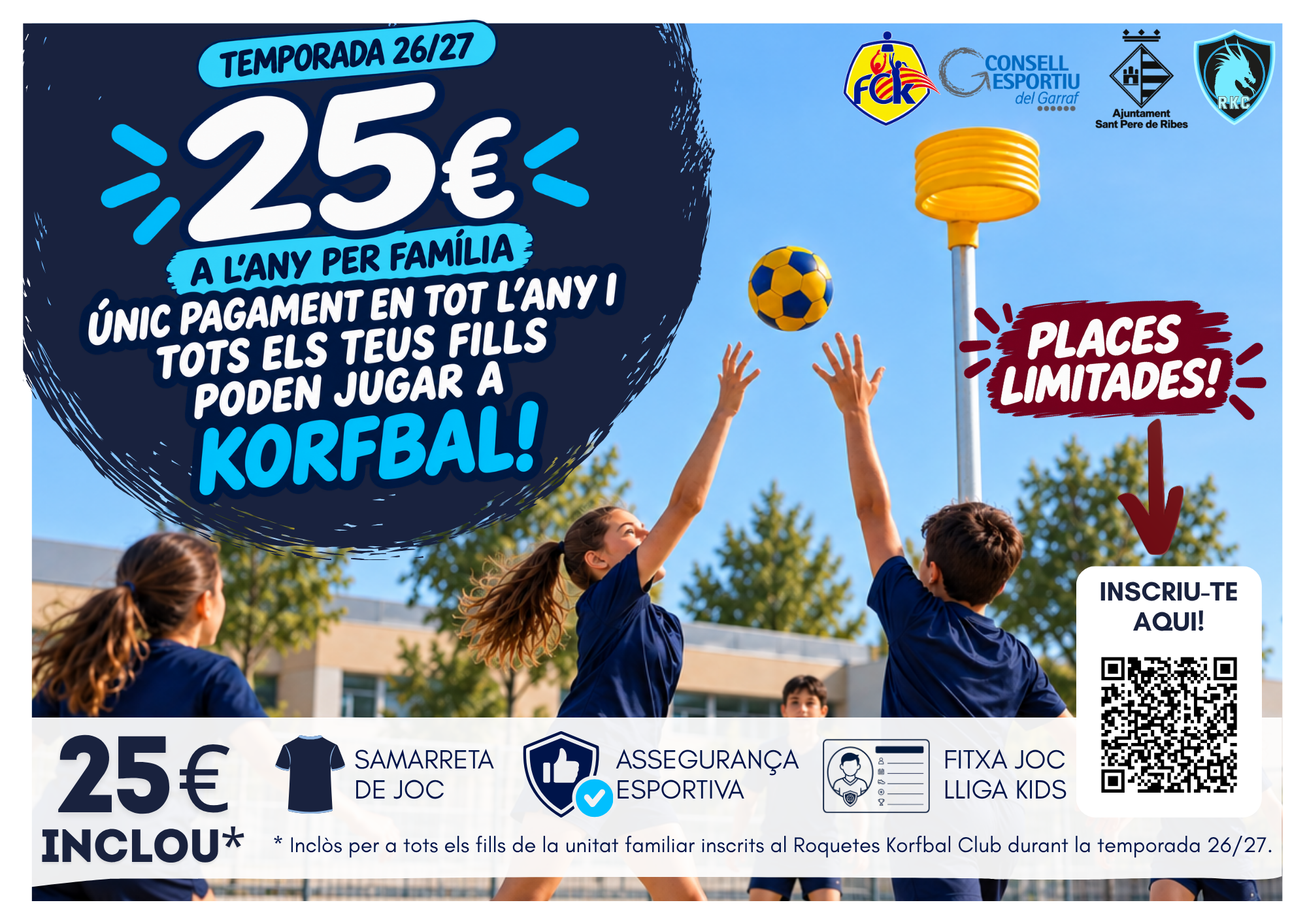 Cartell de presentació de la Lliga Kids de Korfbal al Garraf temporada 2026/27
